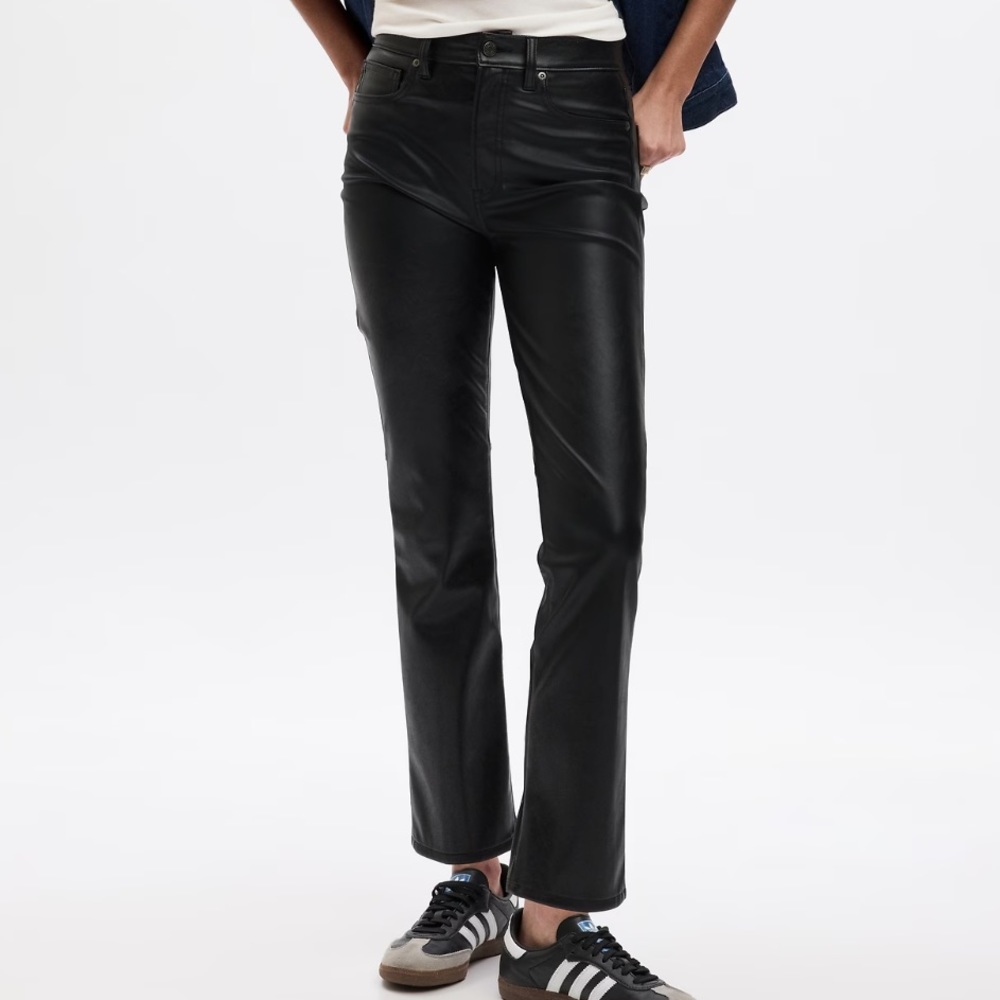 Gap Petite Black High Rise Vegan Leather Vintage Slim Pants